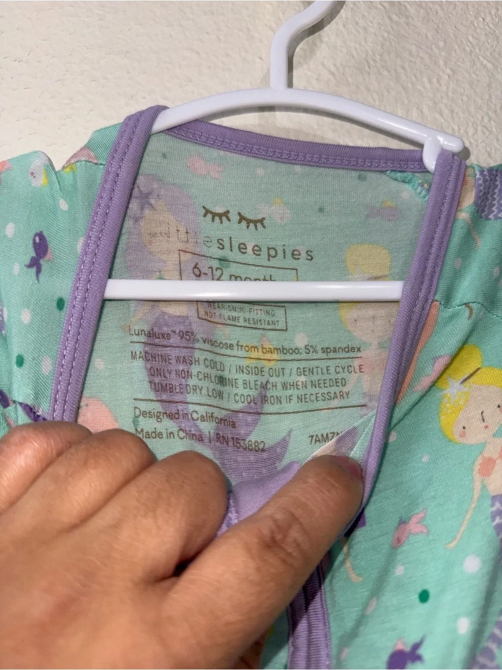 Little Sleepies Mint Mermaid Footed One-Piece Pajamas with Purple Trim